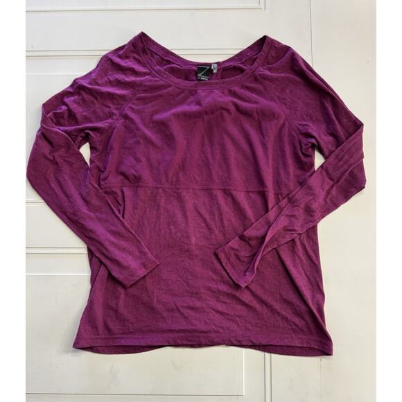 Z By Zella Long Sleeve Open Back Burnout Shirt Cranberry Purple Size Medium - Picture 1 of 7
